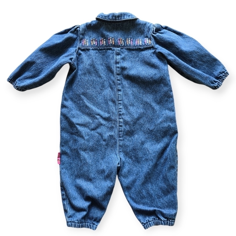 Vintage Cherokee Baby Floral Embroidered Boiler Denim Jumpsuit - Picture 2 of 12